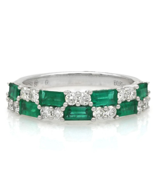 Emerald and Diamond Checkerboard Ring in White Gold
